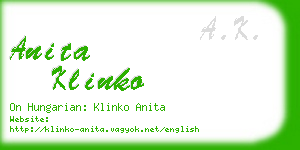 anita klinko business card